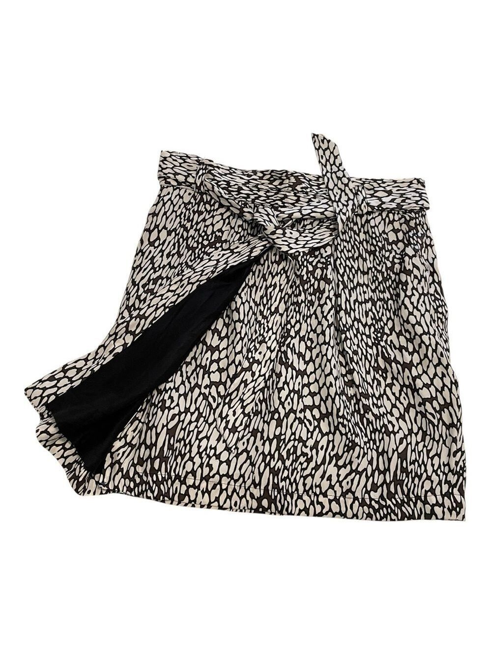 Zara Basic Wrap Skirt, Size L, Black/White Animal Print, High Waist, Belted.